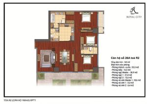 Mặt bằng căn hộ số 26A toà R2 Royal City