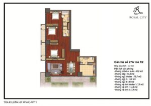 Mặt bằng căn hộ số 27A toà R2 Royal City