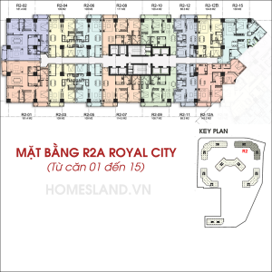 Mặt bằng R2A Royal City từ căn 01 đến 15.