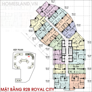 Mặt bằng sảnh B toà R2 Royal City từ căn 16 đến 30.