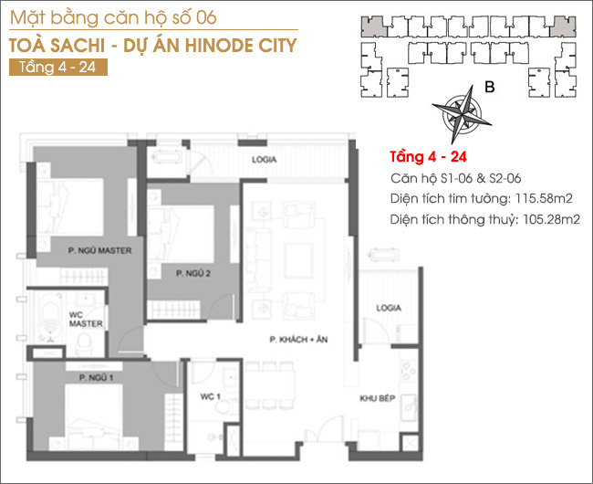 Mặt bằng căn hộ 06 tầng 4 - 24 toà Sachi Tower