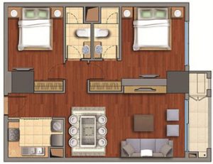 thiết kế căn hộ 2 phòng ngủ